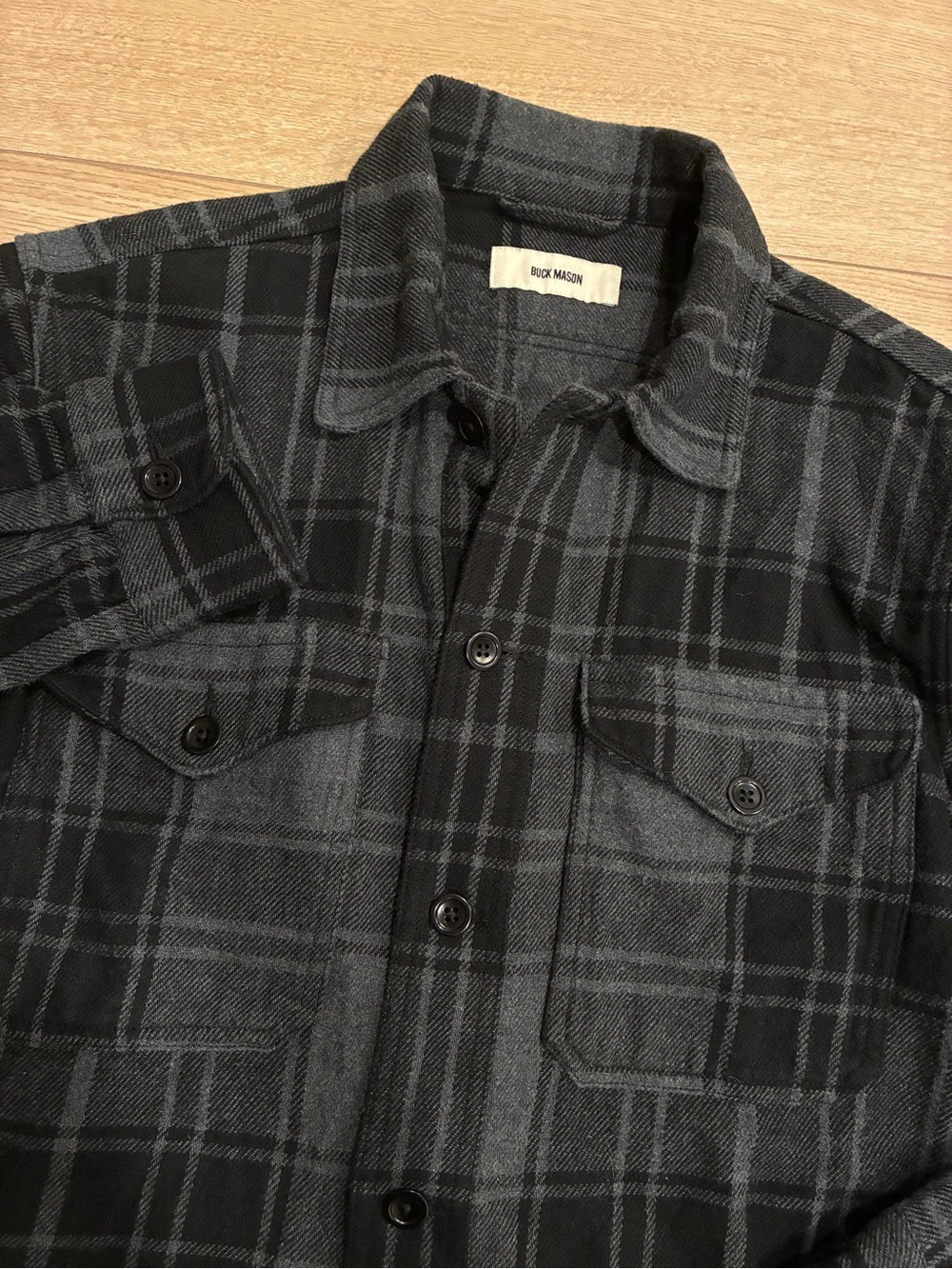 Buck Mason Men’s Blanket Flannel Field Jacket Plaid Black Gray Size S